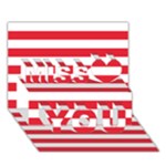 Horizontal Stripes - White and Alizarin Red Miss You 3D Greeting Card (7x5)