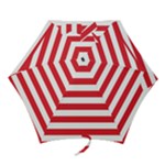 Horizontal Stripes - White and Alizarin Red Mini Umbrella