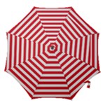 Horizontal Stripes - White and Alizarin Red Hook Handle Umbrella (Medium)