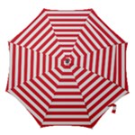 Horizontal Stripes - White and Alizarin Red Hook Handle Umbrella (Large)