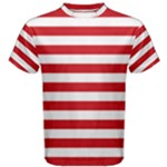 Horizontal Stripes - White and Fire Engine Red Men s Cotton Tee