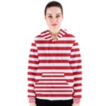 Horizontal Stripes - White and Fire Engine Red Women s Zipper Hoodie