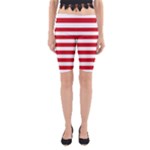 Horizontal Stripes - White and Fire Engine Red Yoga Cropped Leggings