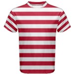 Horizontal Stripes - White and Cardinal Red Men s Cotton Tee
