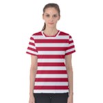 Horizontal Stripes - White and Cardinal Red Women s Cotton Tee