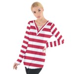 Horizontal Stripes - White and Cardinal Red Women s Tie Up Tee