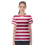 Horizontal Stripes - White and Cardinal Red Women s Sport Mesh Tee