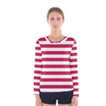 Horizontal Stripes - White and Cardinal Red Women s Long Sleeve T-shirt