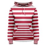 Horizontal Stripes - White and Cardinal Red Women s Pullover Hoodie