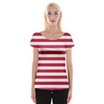 Horizontal Stripes - White and Cardinal Red Women s Cap Sleeve Top