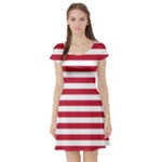 Horizontal Stripes - White and Cardinal Red Short Sleeve Skater Dress