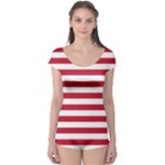 Horizontal Stripes - White and Cardinal Red Boyleg Leotard (Ladies)