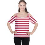 Horizontal Stripes - White and Cardinal Red Women s Cutout Shoulder Tee