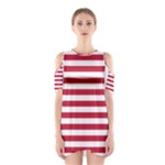 Horizontal Stripes - White and Cardinal Red Women s Cutout Shoulder Dress