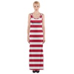 Horizontal Stripes - White and Cardinal Red Maxi Thigh Split Dress