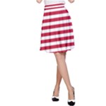 Horizontal Stripes - White and Cardinal Red A-Line Skirt