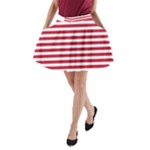 Horizontal Stripes - White and Cardinal Red A-Line Pocket Skirt
