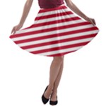 Horizontal Stripes - White and Cardinal Red A-line Skater Skirt