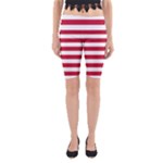 Horizontal Stripes - White and Cardinal Red Yoga Cropped Leggings