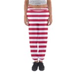 Horizontal Stripes - White and Cardinal Red Women s Jogger Sweatpants