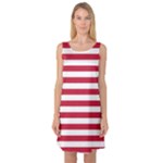 Horizontal Stripes - White and Cardinal Red Sleeveless Satin Nightdress