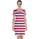 Horizontal Stripes - White and Cardinal Red Short Sleeve Nightdress