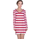 Horizontal Stripes - White and Cardinal Red Long Sleeve Nightdress