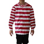 Horizontal Stripes - White and Cardinal Red Hooded Wind Breaker (Kids)