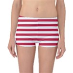 Horizontal Stripes - White and Cardinal Red Reversible Boyleg Bikini Bottoms