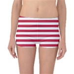 Horizontal Stripes - White and Cardinal Red Boyleg Bikini Bottoms
