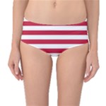 Horizontal Stripes - White and Cardinal Red Mid-Waist Bikini Bottoms