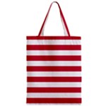 Horizontal Stripes - White and Cardinal Red Zipper Classic Tote Bag