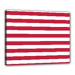 Horizontal Stripes - White and Cardinal Red Canvas 20  x 16  (Stretched)