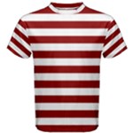 Horizontal Stripes - White and Dark Red Men s Cotton Tee