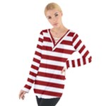 Horizontal Stripes - White and Dark Red Women s Tie Up Tee