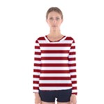 Horizontal Stripes - White and Dark Red Women s Long Sleeve T-shirt