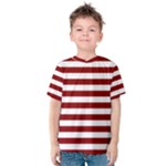 Horizontal Stripes - White and Dark Red Kid s Cotton Tee