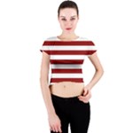 Horizontal Stripes - White and Dark Red Crew Neck Crop Top