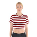 Horizontal Stripes - White and Dark Red Cotton Crop Top