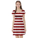 Horizontal Stripes - White and Dark Red Short Sleeve Skater Dress