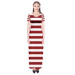 Horizontal Stripes - White and Dark Red Short Sleeve Maxi Dress