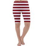 Horizontal Stripes - White and Dark Red Cropped Leggings