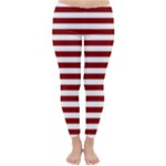 Horizontal Stripes - White and Dark Red Winter Leggings
