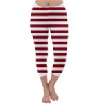 Horizontal Stripes - White and Dark Red Capri Winter Leggings
