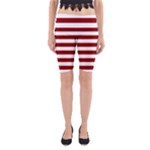Horizontal Stripes - White and Dark Red Yoga Cropped Leggings
