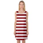 Horizontal Stripes - White and Dark Red Sleeveless Satin Nightdress