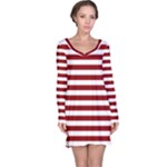 Horizontal Stripes - White and Dark Red Long Sleeve Nightdress