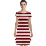 Horizontal Stripes - White and Dark Red Cap Sleeve Nightdress