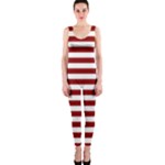 Horizontal Stripes - White and Dark Red OnePiece Catsuit