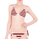 Horizontal Stripes - White and Dark Red Bikini Set